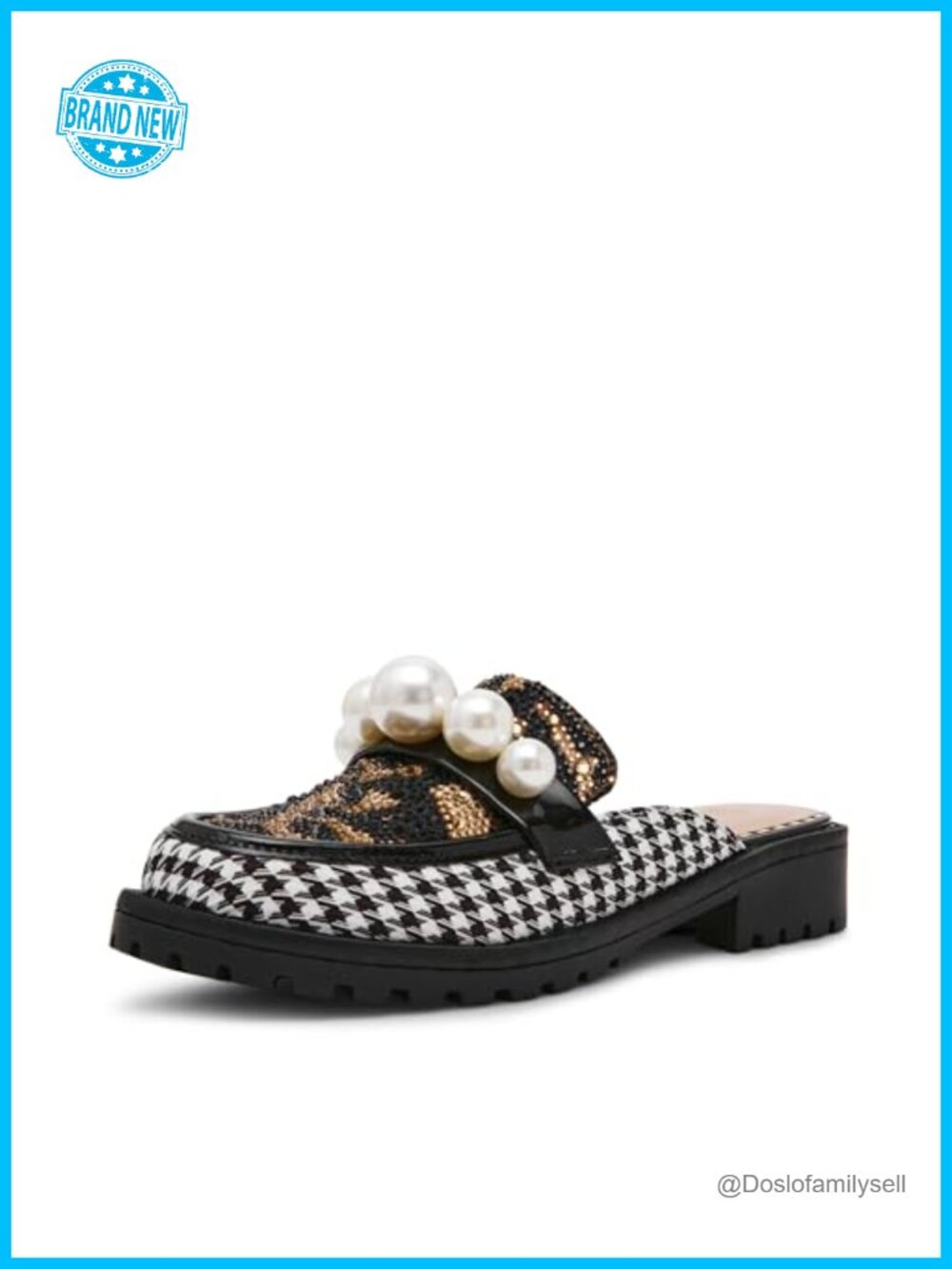 Betsey Johnson Norah Mule Loafer with Lug Sole & Pearl Embellishment